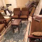 كنب خشبي وطاولة طعام   6 كراسي   دولب بوفيه