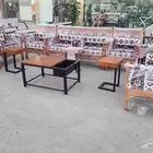 جلسات الخارجية كراسي حديد كراسي خشب مع طاولة اي شكل