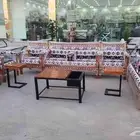 كراسي حديد كراسي خشب طاولة جلسات الخارجية