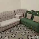 كنب زاويتين اخضر ورمادي نضيف جدا