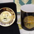 صحن وكوب مكة المكرمة حفرنافر مع طلاء ذهب 24 السعر 200ريال