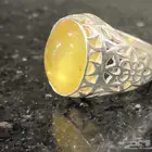 خاتم فضه بكهرمان طبيعي