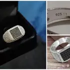 خاتم فضة رجالي ماركة مشهورة مرصع بالالماس