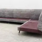 1--(( كنب لون زيتي تصميم L عدد3قطع كنب بيج3قطع