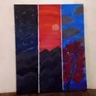 لوحه فنيه رسم يدوي اطول35 العرض15 رسمي شروق الشمس قروب اشمس
