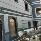 ديكورات خارجيه والياسه ملونه باللااسمنت الابيض وكسر رخام
