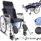 كرسي متحرك لكبار السن مع حمام متنقل وظهر متحرك