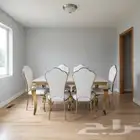 طاولات طعام رخام قواعد ستيل 8 كراسي و 6 كراسي فضي و ذهبي