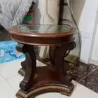 طاوله دائريه خشب اصلى مع سطح زجاج