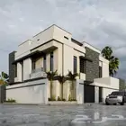 تصميم واجهه فيلا سكنية مودرن غير متناسقة الخامات