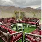 كراسي جلسات خارجية خشب و حديد و مرجيحه و زحليقة