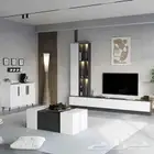 طقم طاولات من 11 قطعة ابيض ورمادي إضاءة