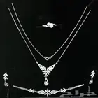 جديد فضة طقم كامل عقد واسوارة وخاتم وحلق فضة اصلي جديد