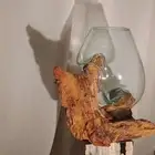 فازه زجاج مصهور مع قاعده خشب طبيعي