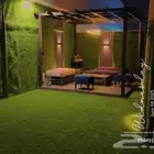 تفصيل مظله و كراسي و بديل خشب و عشب صناعي كل