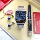 طقم ساعة مع قلم ماركة كارتير سانتيس