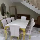 طاولات طعام رخام و ستيل ذهبي فضي اشكال مختلفة