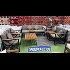 جلسات الخارجية حديد جوانب خشبي