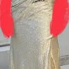 فستان ذهبي وفضي مع ريش