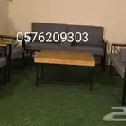 في كراسي حديد خشب كله في تفصيل جاهز كله في