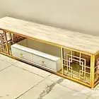 طاولة تلفزيون رخام ستيل ذهبي