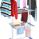 رف تجفيف الملابس القابل للطي بثلاث طبقات بعجلات