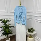 فستان كسر ناعم سماوي وأبيض