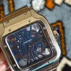 ساعه كارتييه سانتوس سكيليتون مينا ازرق إطار مكشوف نيكل درجه