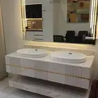 للبيع مغسله حوضين رخام طبيعي دورين مع مرايه مقاس متر ونص