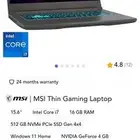 لابتوب gaming msi thin 15 السعر لسرعة البيع في الضمان