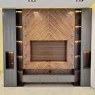 ديكورات شاشه مع بديل شيبورد ورفوف تفصيل غرف نوم