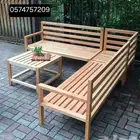 تفصيل جلسات خشب حرف L متصلة