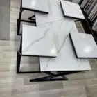 طقم طاولات حديد مع خشب شبية الرخام