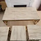 طاوله رخام بقاعده حديد مع 3 طاولات رخام بقاعده حديد
