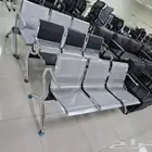 كراسي انتظار ثلاثي جلد اسود و استيل حديد و كروم