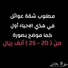 مطلوب شقة غرفتين وصالة بالموقع المحدد وبسعر المحدد