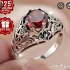 خاتم فضة استرلينى نسائى بفص زركون احمر