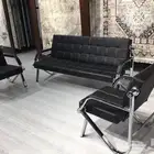 طقم اريكة كنب جلد 5 نفر رجل حديد متوفر لونين اسود و بني