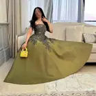 فستان سهرة زيتي فاخر بتصميم واسع(مقاس XS)