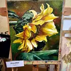 رسم لوحه لنبات  دوار الشمس  الوان زيت على كانفس