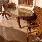طاولة سفرة انتيك مع 6 كراسي حفر خشب (هاند ميد بالكامل )