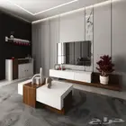 طقم طاولات تلفزيون لون أبيض مع بني