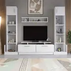 مكتبة تلفاز كبيرة فخمة لون ابيض تصميم