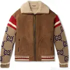 جاكيت قوتشي مستعمل Knitted Sleeve Shearling Suede Jacket
