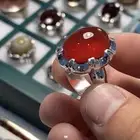 للبيع خاتم عقيق يماني طبعي احمر زجاجي مائي