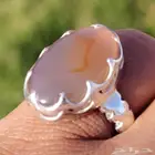 خاتم فضه بحجر عقيق يمني عسلي مقاس 20