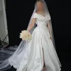فستان عروسه ابيض ممون من 3 قطع فستان كامل وتنوره وطرحه