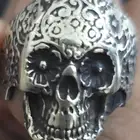 خاتم جمجمه (كالا يرا) من الفضة الإسترلينية بتصميم مزخرف.