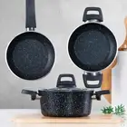 طقم مقلاة وقدر جرانيت جديد