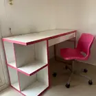 Pink and White Wooden Desk   Plastic Pink Chair